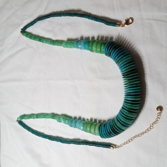 C 1946 green teal blue chunky necklace 34" W/3" extender - Picture 5 of 6